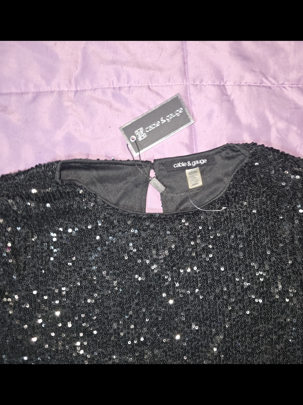 Cable & Gauge Black Sequin Party Top